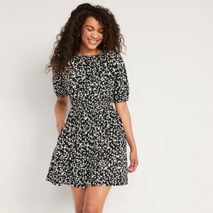 NWOT | Old Navy Waist-Defined Puff-Sleeve Cotton-Poplin Side-Cutout Mini Dress